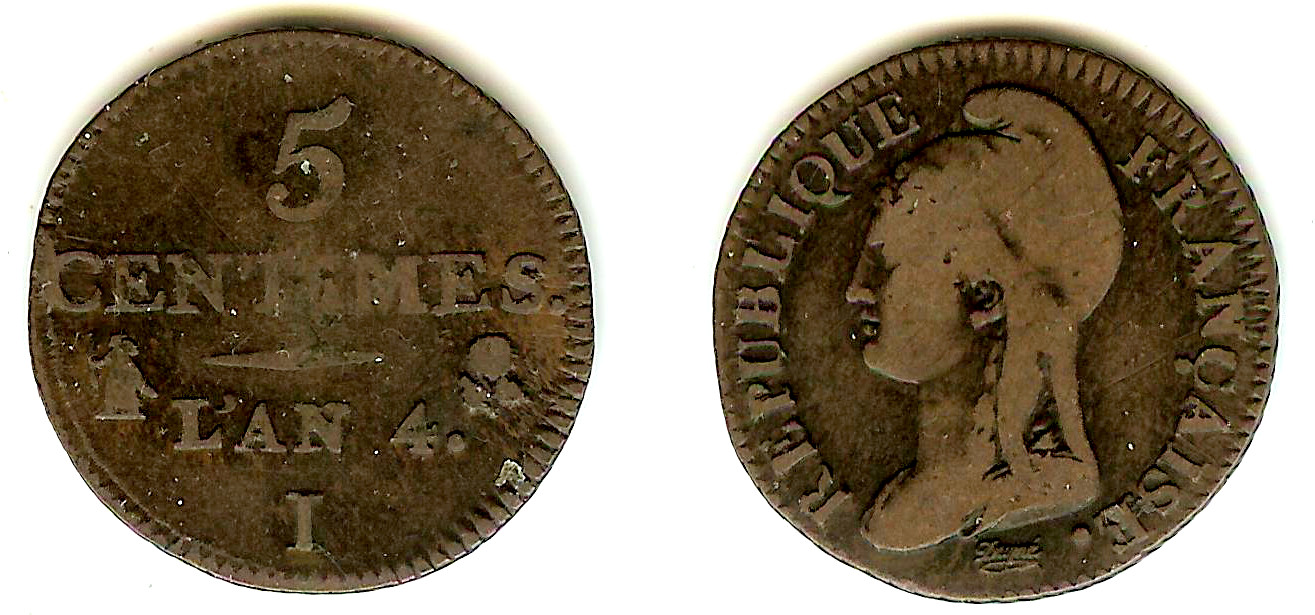 5 centimes Dupré, petit module 1796 Limoges TB